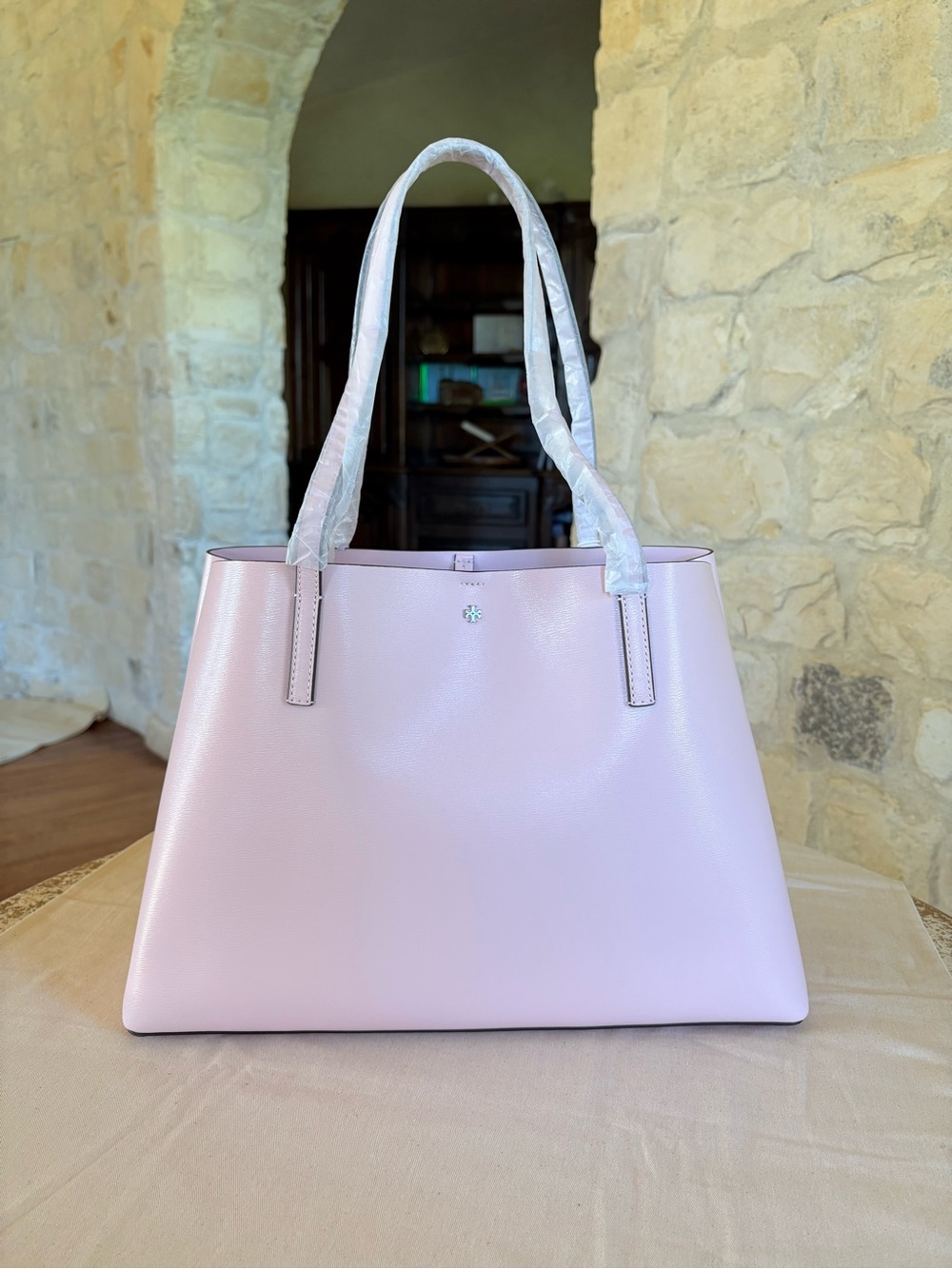 Tory Burch Pale Pink Leather Tote with Shoulder Straps